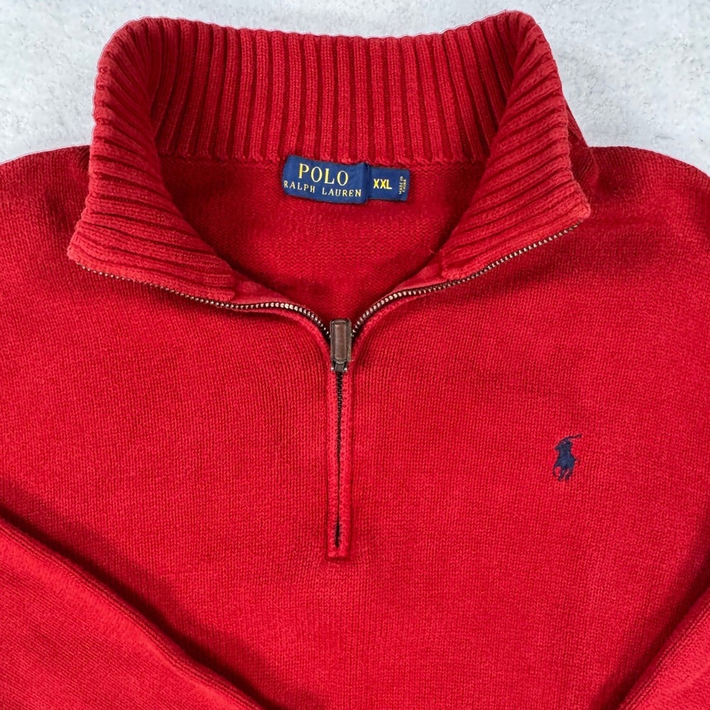 Polo Ralph Lauren Sweater Men's XXL Red 100%‎ Cotton Quarter Zip Textured Preppy